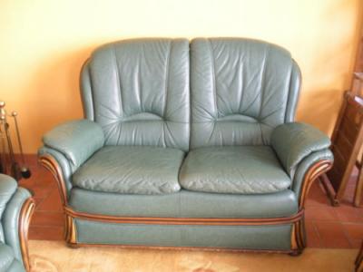 Don de mon Canapé 2 places + 2 Fauteuils cuir vert