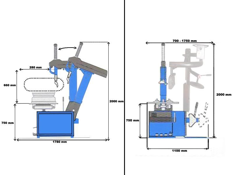 Démonte pneu DLM-B2.2 semi automatique basculante 220V 14’’ A 26’’ 